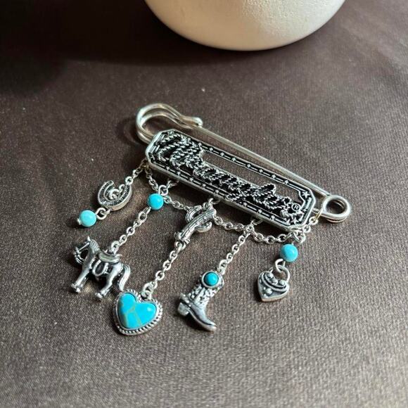 Wrangler Jewelry - Wrangler-branded silver-tone western safety pin brooch